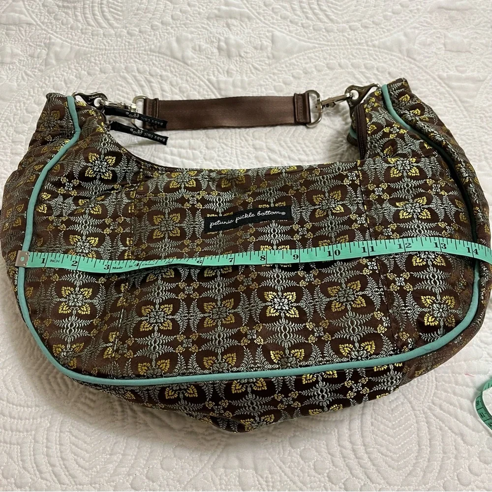 PETUNIA PICKLE BOTTOM Touring Tote Teal Brown Gold Brocade Accessories Included